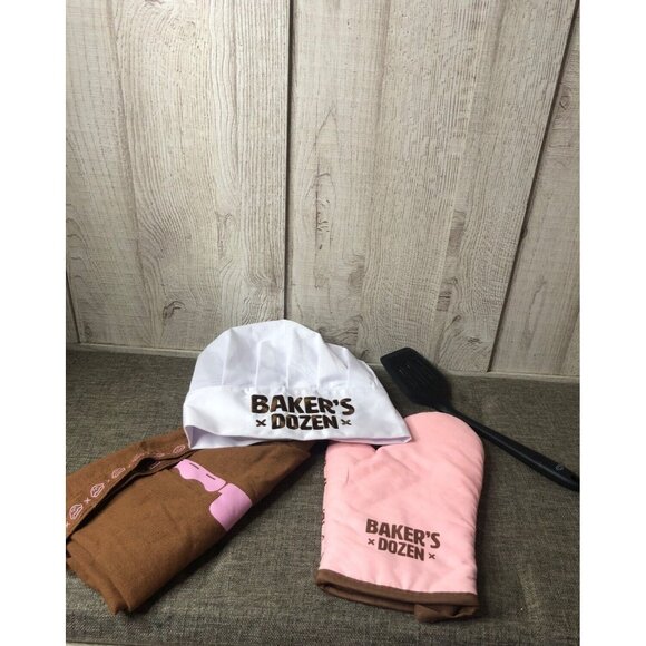Bakers Dozen Other - Bakers Dozen 4 Pc Gift Set Pink Brown Chef Hat Apron Oven Mitt Spatula Adult Sz